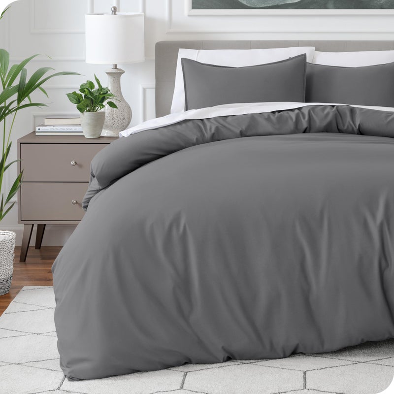 بير هوم غطاء لحاف سرير Bare Home بالحجم الكامل - مجموعة Premium 1800 فائقة النعومة - تبريد خفيف الوزن - غطاء لحاف سرير ناعم قابل للتنفس (رمادي كامل) - Image 1